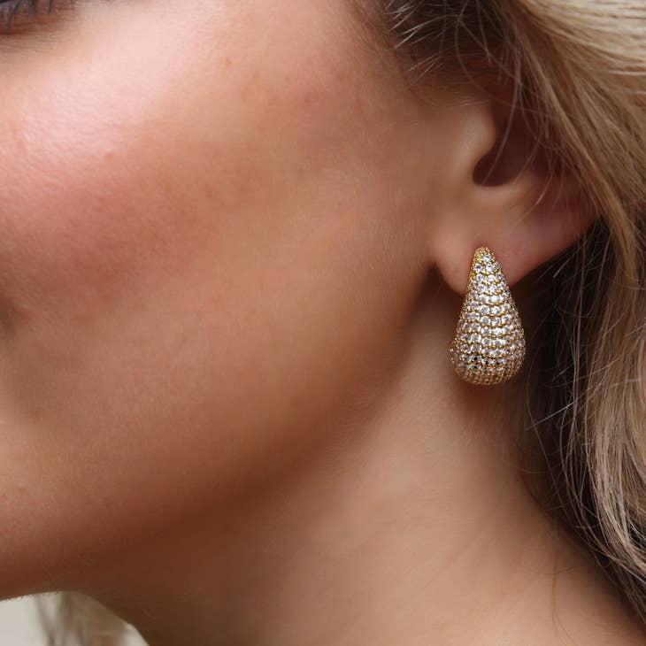 Valantomode | Plated Diamond Teardrop Earrings with Lacrimiform Architecture and Refractive Stone Assets