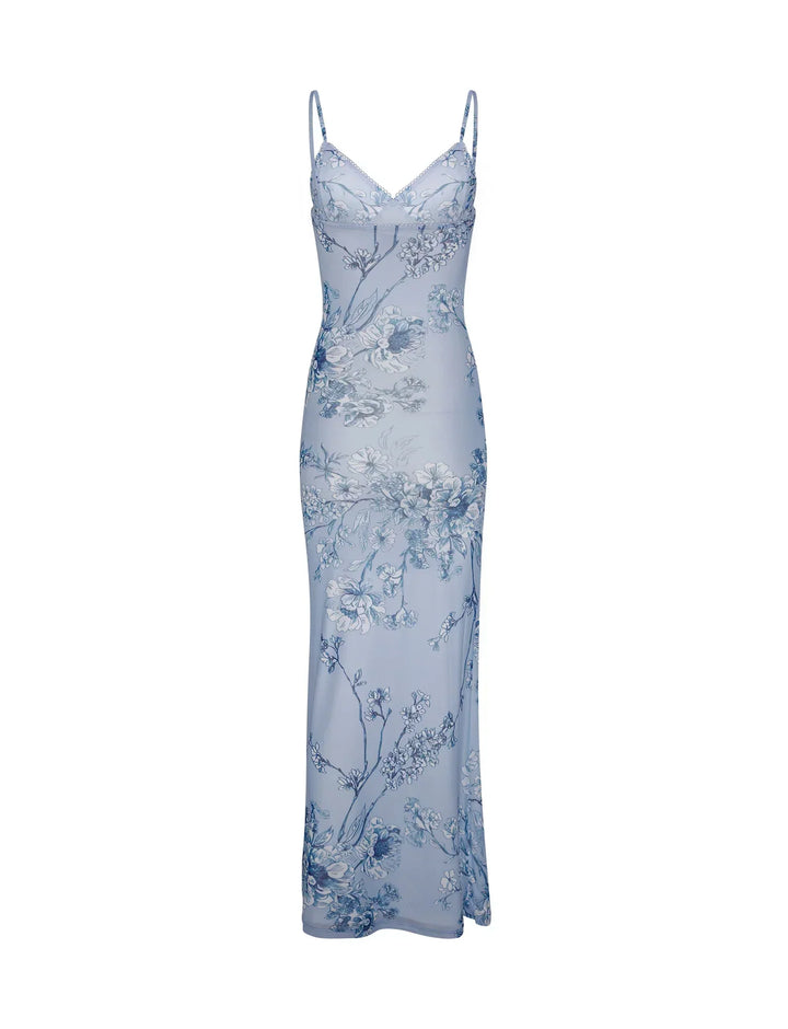 Valantomode | Beautiful Blue Floral Lace Dress for Summer Outings