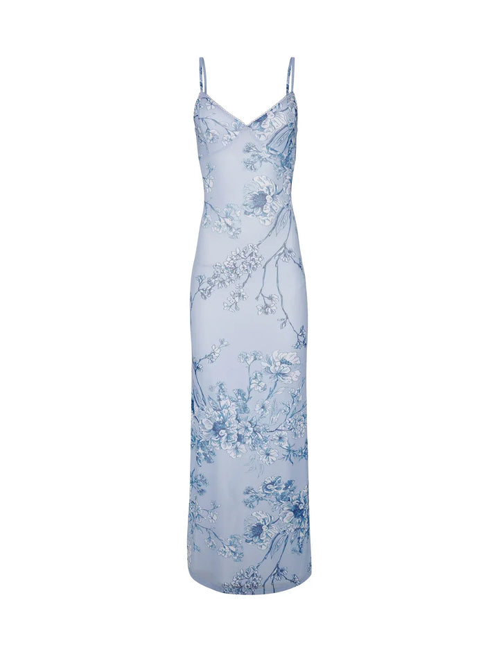 Valantomode | Beautiful Blue Floral Lace Dress for Summer Outings