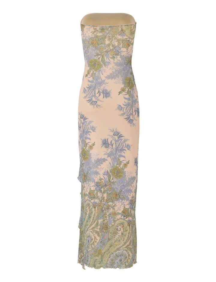 Valantomode | Stylish White Maxi Dress with Floral Design for Summer