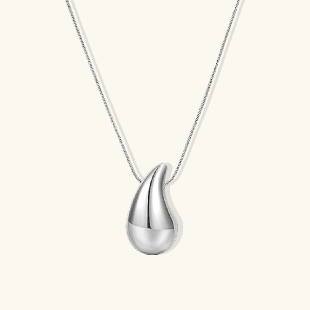 Valantomode | Plated Teardrop Pendant Necklace with Pendulous Fluid Structural Geometry