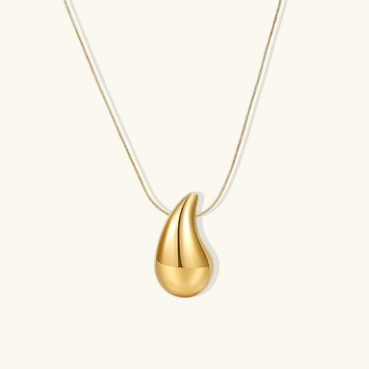 Valantomode | Plated Teardrop Pendant Necklace with Pendulous Fluid Structural Geometry