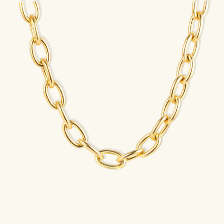 Valantomode | Heavyweight Plated Oval Link Necklace with 12mm Monolithic Architecture