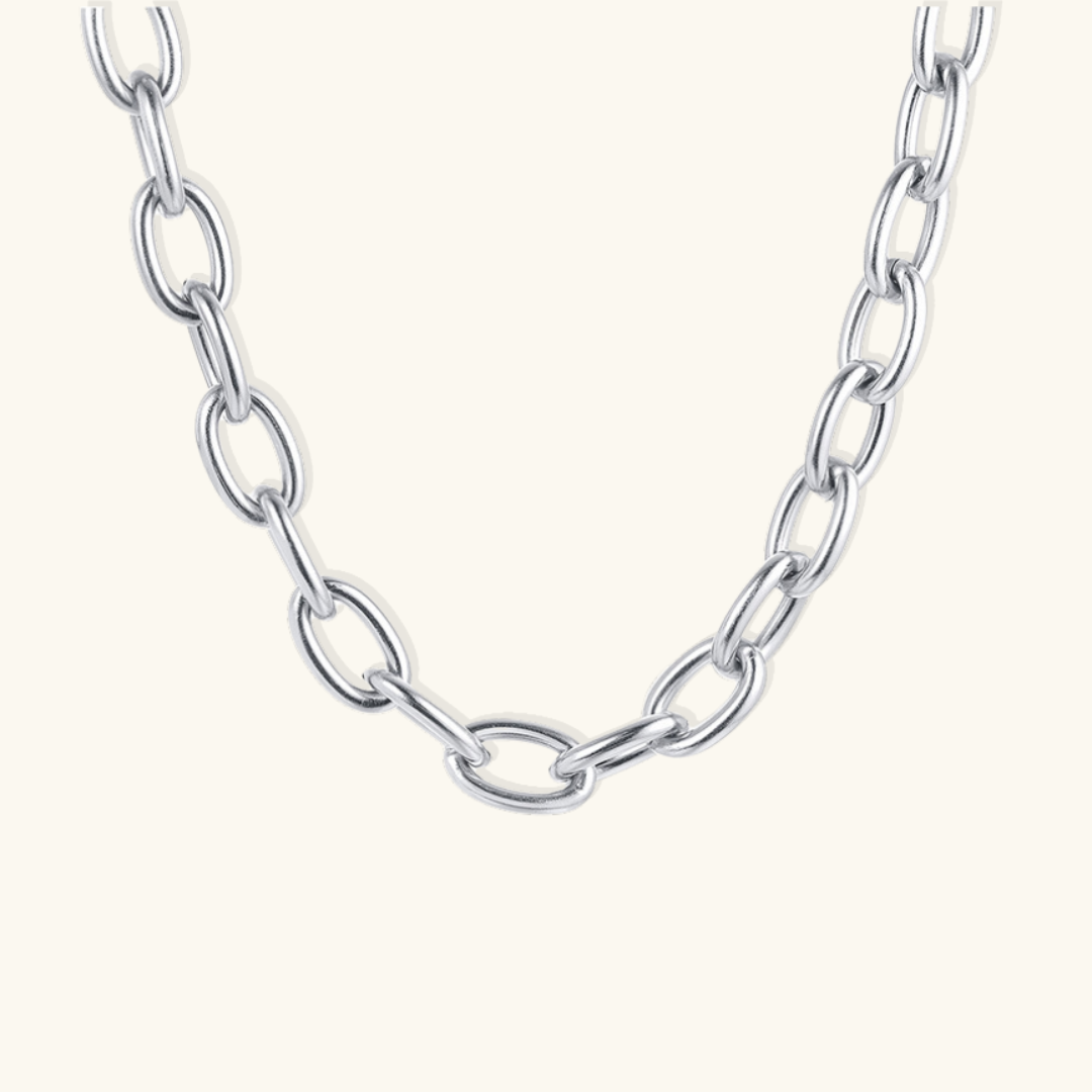Valantomode | Heavyweight Plated Oval Link Necklace with 12mm Monolithic Architecture