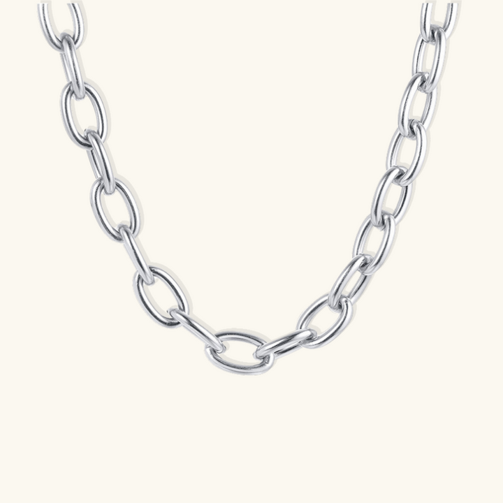 Valantomode | Heavyweight Plated Oval Link Necklace with 12mm Monolithic Architecture