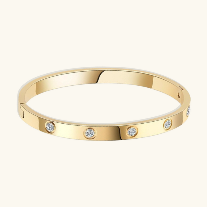 Valantomode | Heavyweight Gold Plated CZ Love Bangle for Women