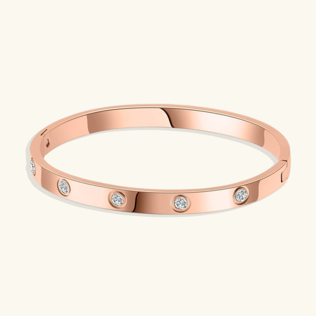 Valantomode | Heavyweight Gold Plated CZ Love Bangle for Women