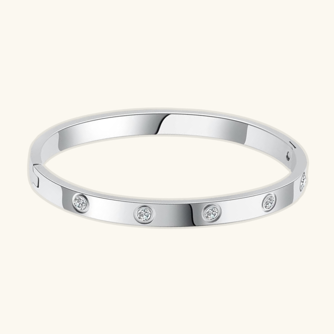 Valantomode | Heavyweight Gold Plated CZ Love Bangle for Women