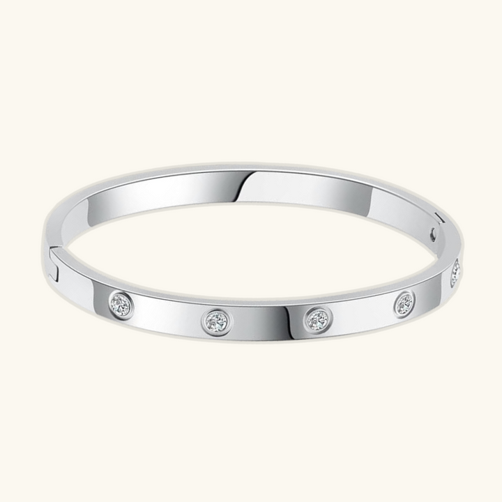 Valantomode | Heavyweight Gold Plated CZ Love Bangle for Women