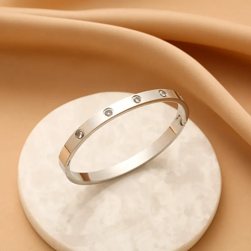 Valantomode | Heavyweight Gold Plated CZ Love Bangle for Women