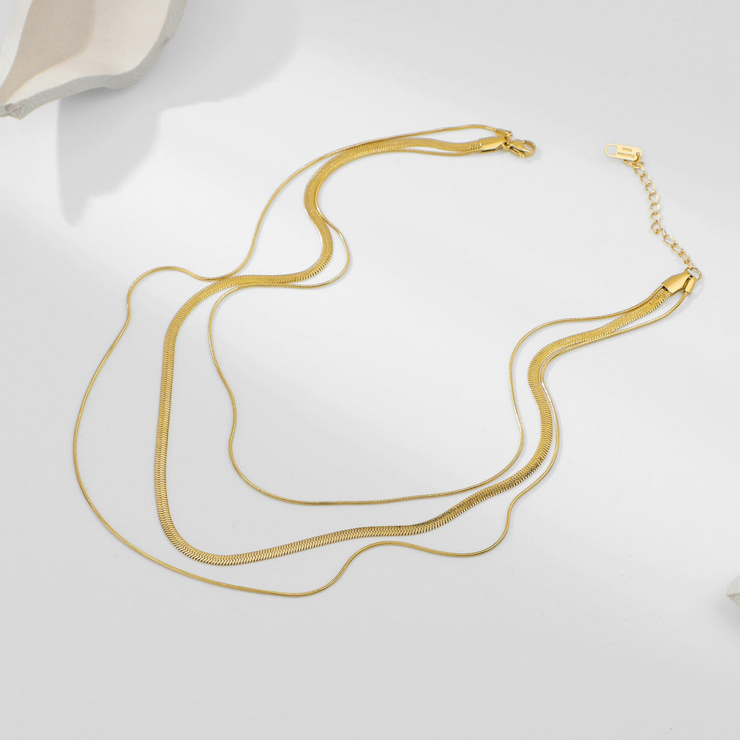 Valantomode | Triple Radiant Focal Array – High-Lustre Gold Plated Triple Layered Multi-Length Command Necklace