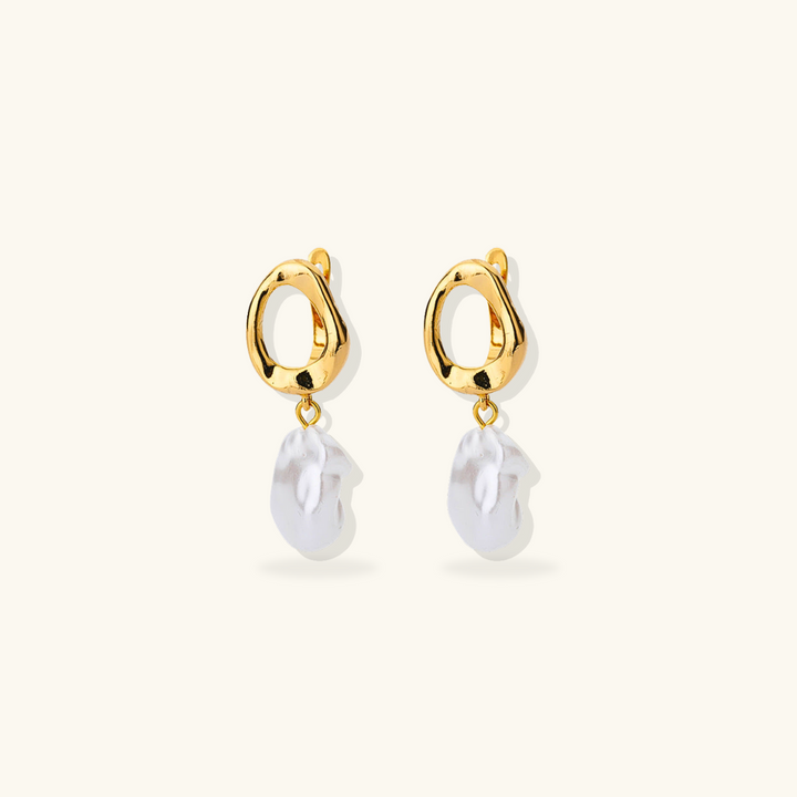 Valantomode | Plated Hoop Earrings with Suspended Freshwater Pearls for Women