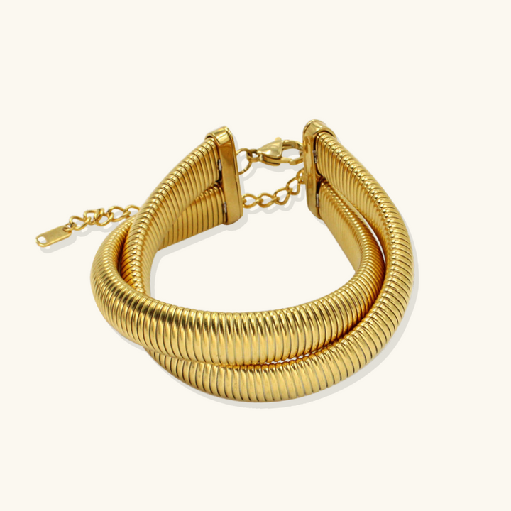 Valantomode | Plated Tricolor Twisted Bangle with Helical Intertwined Architecture