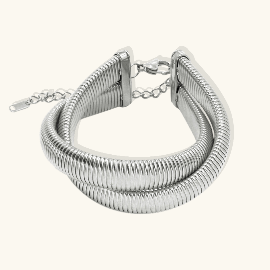 Valantomode | Plated Tricolor Twisted Bangle with Helical Intertwined Architecture