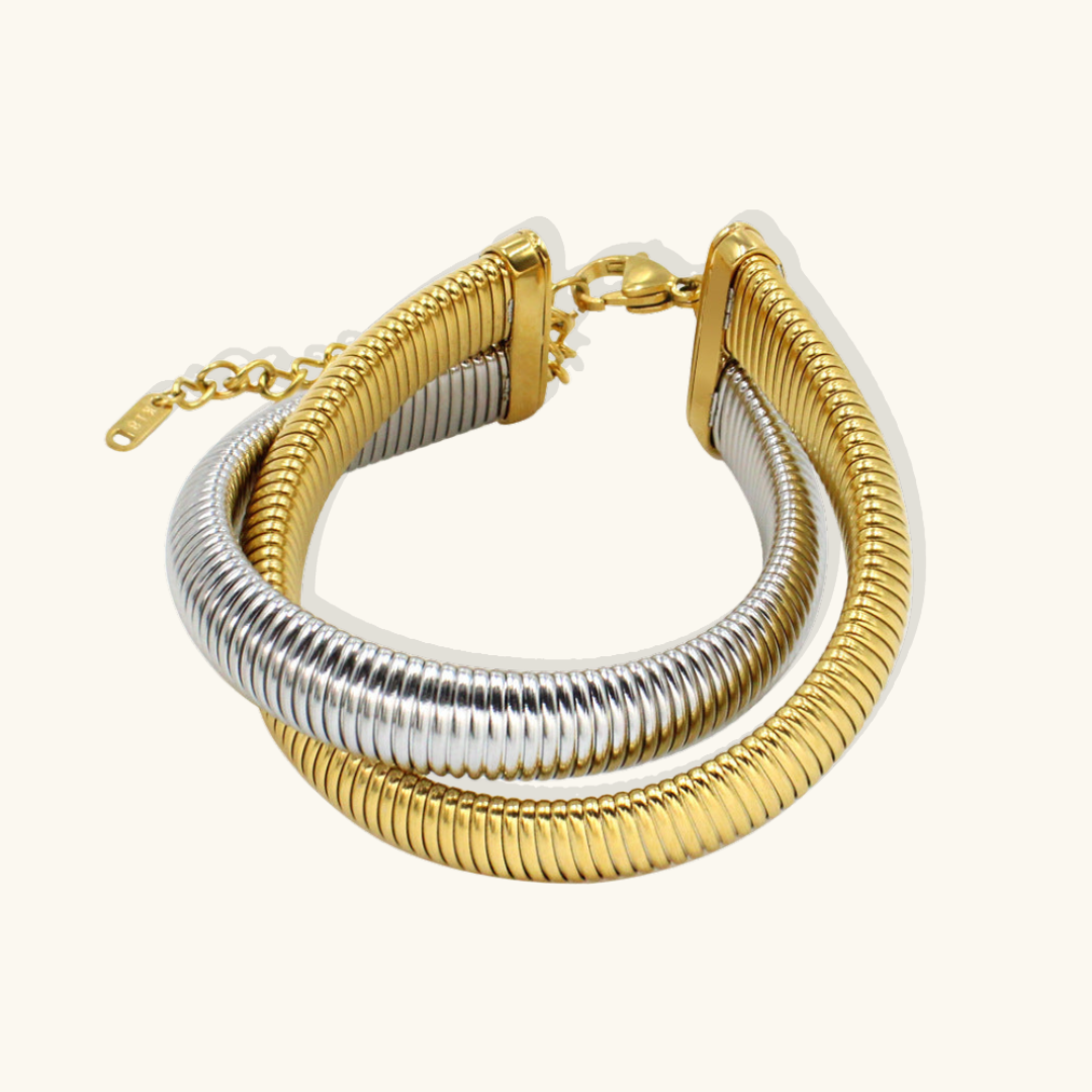 Valantomode | Plated Tricolor Twisted Bangle with Helical Intertwined Architecture