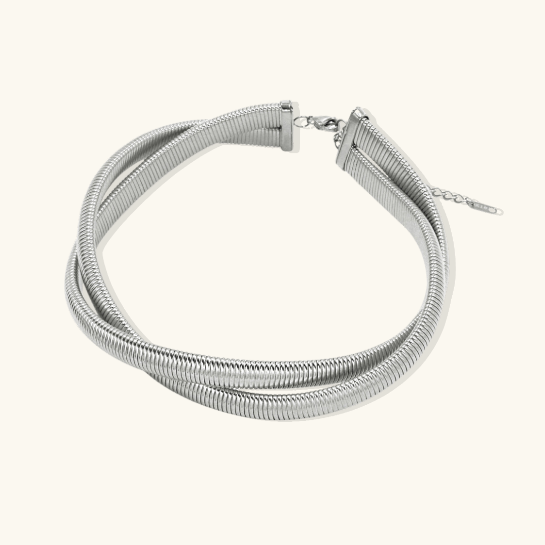 Valantomode | Plated Helical Twisted Choker Necklace in Stainless Steel