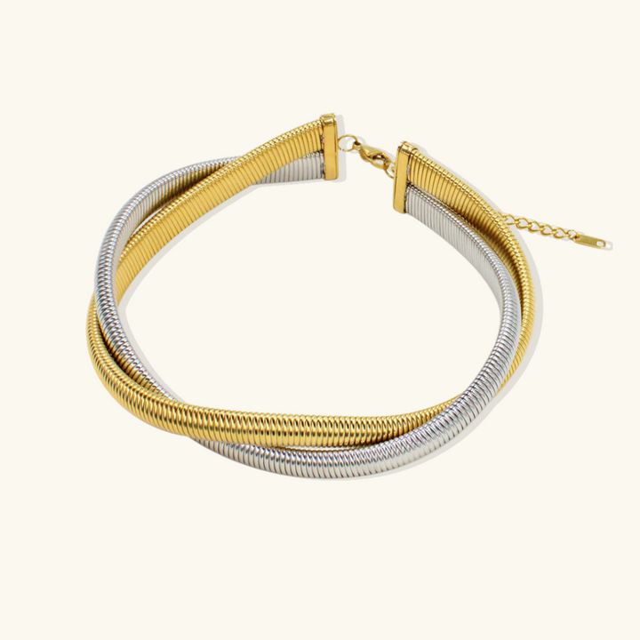 Valantomode | Plated Helical Twisted Choker Necklace in Stainless Steel