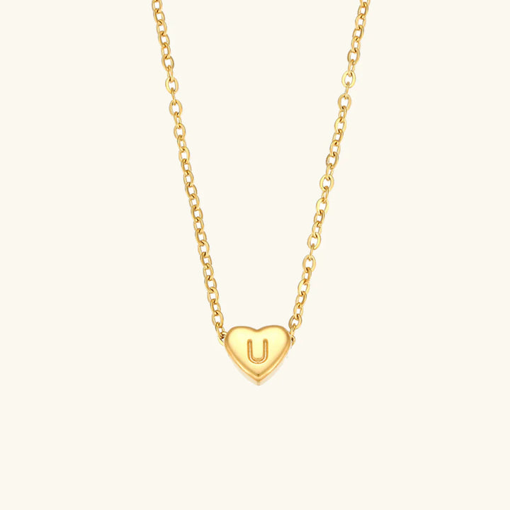 Valantomode | Plated Heart Muse Initial Necklace with Alphanumeric Cordiform Architecture