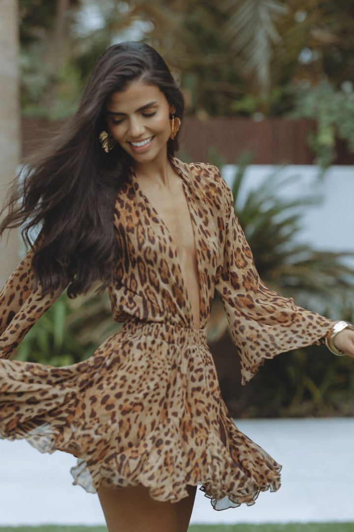 Valantomode | Chic Leopard Print Mini Dress for Effortless Style
