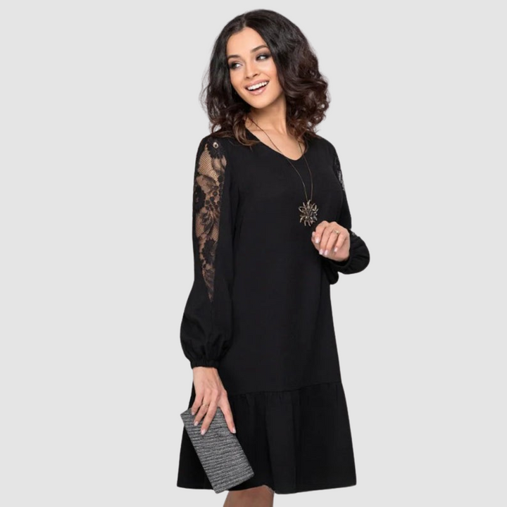 Valantomode | Stunning Midi Dress with Elegant Lace Sleeves for Events