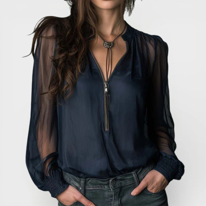 Valantomode | Blouse Long Sleeve Half-Zip Knit