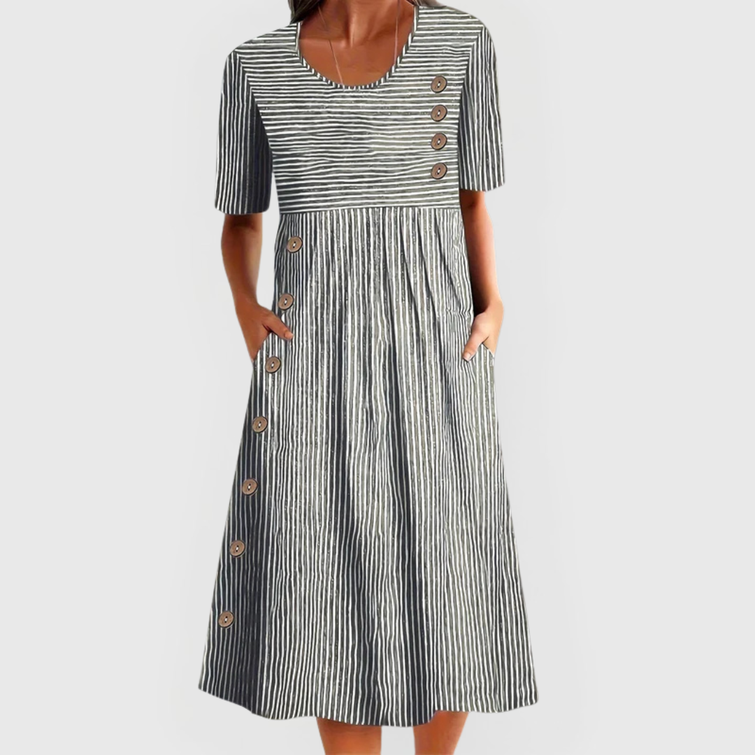 Valantomode | Chic Striped Midi Dress for Trendy Summer Outfits