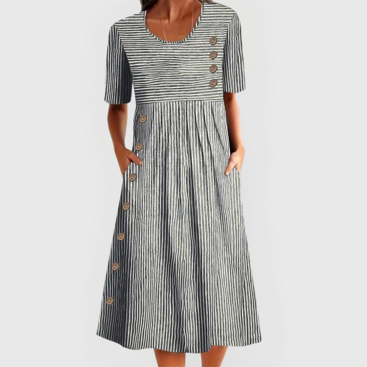 Valantomode | Chic Striped Midi Dress for Trendy Summer Outfits