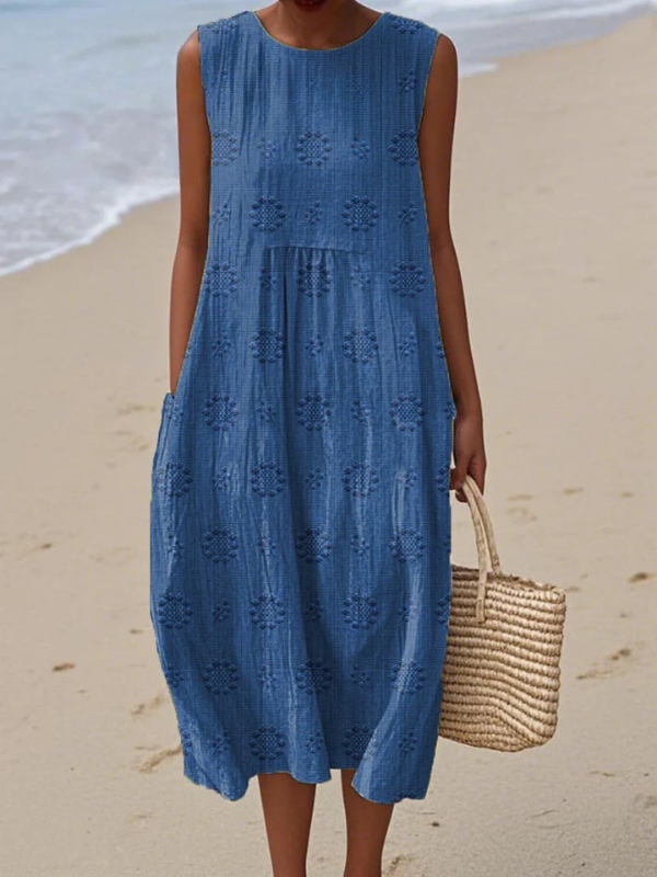 Valantomode | Chic Rose Embroidered Midi Dress for Effortless Style