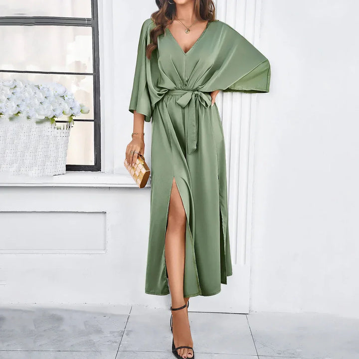 Valantomode | Stylish V-Neck Maxi Dress with 3/4 Sleeves for Events