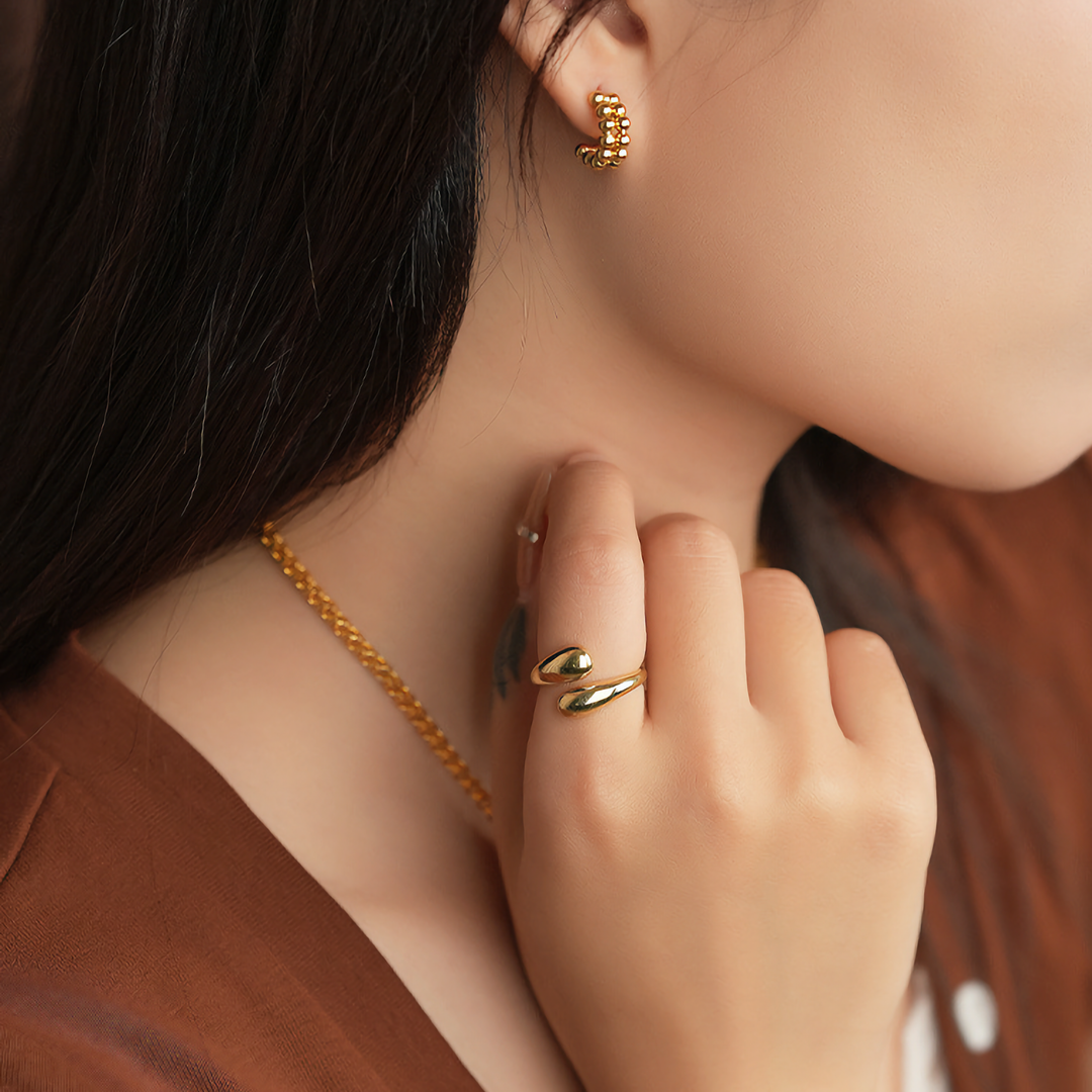 Valantomode | Gold Plated Intricate Adjustable Ring for Women
