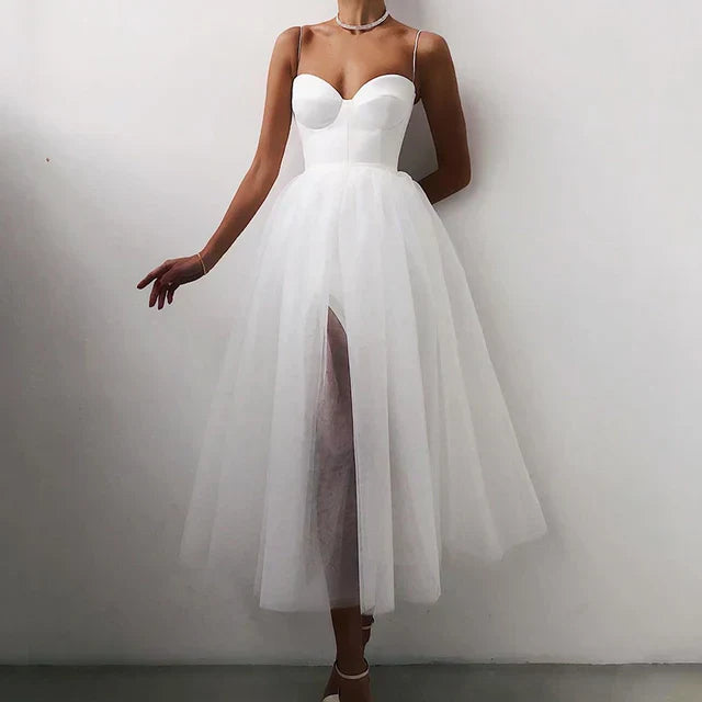 Valantomode | Elegant Tulle Midi Dress Perfect for Evening Events