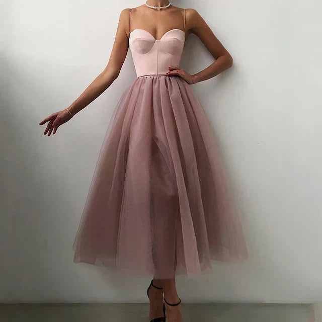 Valantomode | Elegant Tulle Midi Dress Perfect for Evening Events