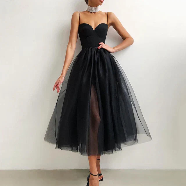 Valantomode | Elegant Tulle Midi Dress Perfect for Evening Events