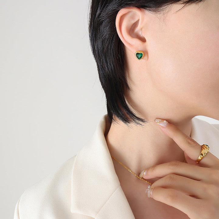 Valantomode | Plated Heart Silhouette Earrings with Refractive CZ Assets for Women