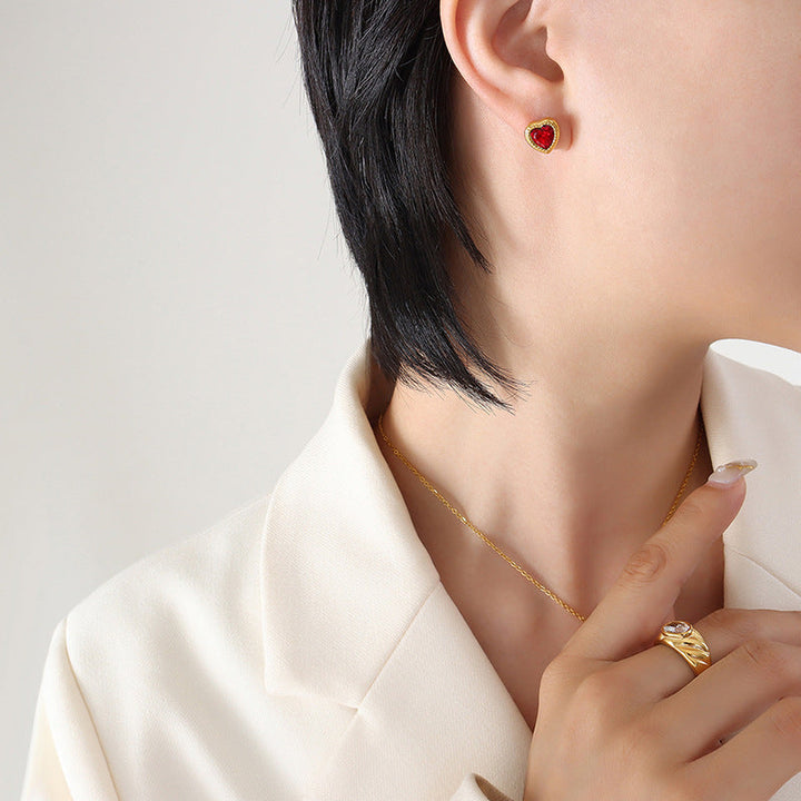 Valantomode | Plated Heart Silhouette Earrings with Refractive CZ Assets for Women