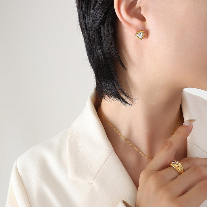 Valantomode | Plated Heart Silhouette Earrings with Refractive CZ Assets for Women