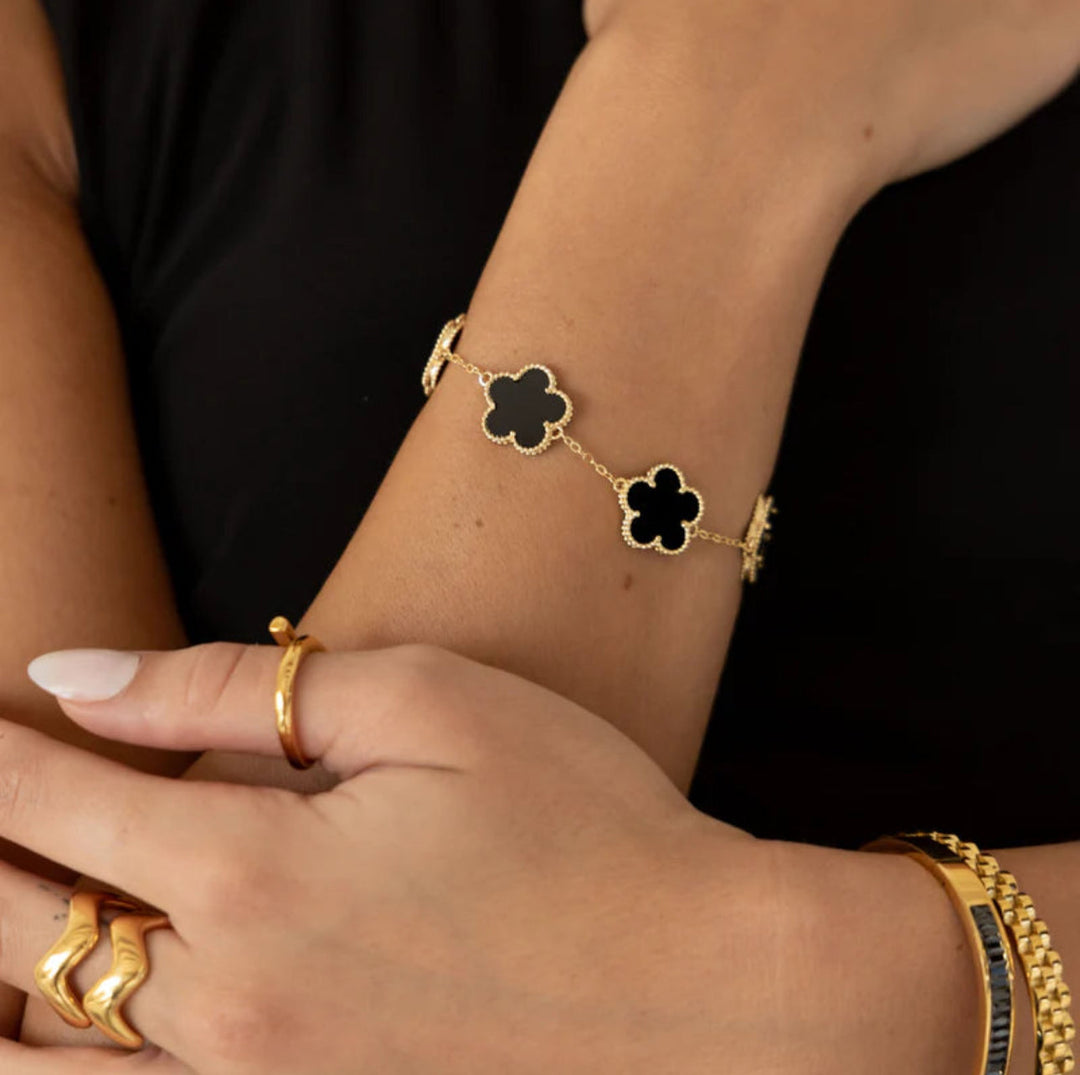 Valantomode | Gold Plated Five-Leaf Clover Bracelet for Women