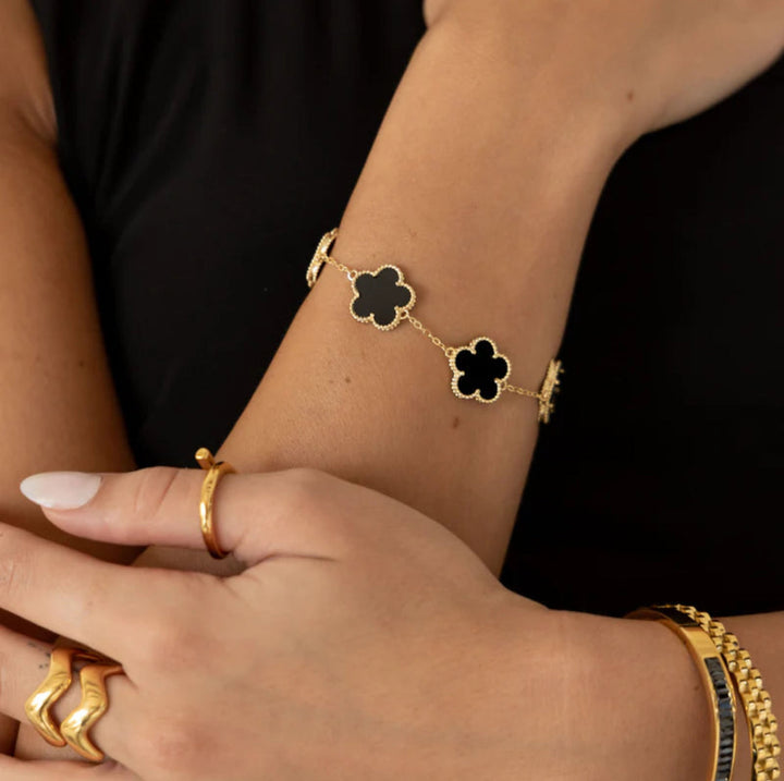 Valantomode | Gold Plated Five-Leaf Clover Bracelet for Women