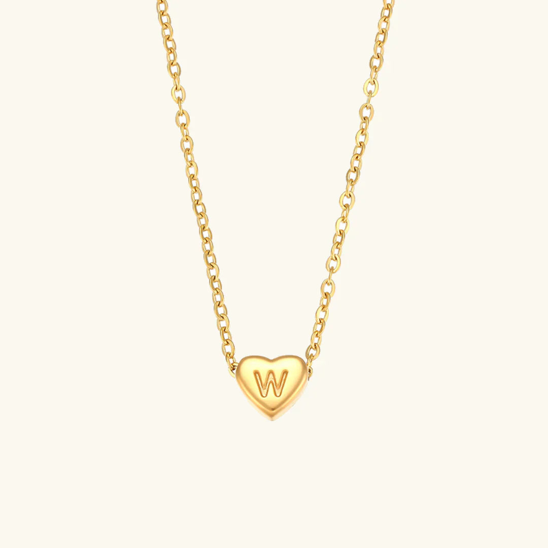Valantomode | Plated Heart Muse Initial Necklace with Alphanumeric Cordiform Architecture
