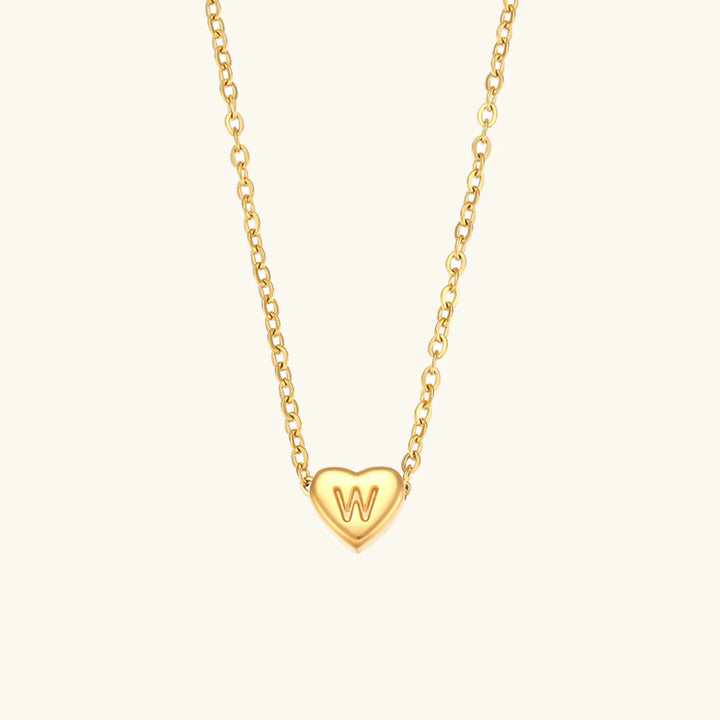 Valantomode | Plated Heart Muse Initial Necklace with Alphanumeric Cordiform Architecture