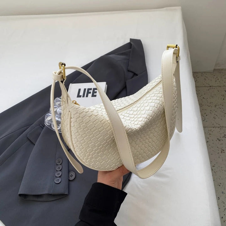 Valantomode | The Tesla Interlace Garrison – Women's Premium Braided Vegan Leather Half-Moon Handbag
