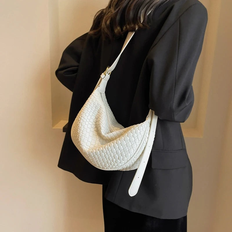 Valantomode | The Tesla Interlace Garrison – Women's Premium Braided Vegan Leather Half-Moon Handbag