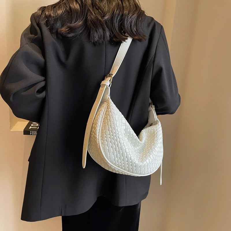 Valantomode | The Tesla Interlace Garrison – Women's Premium Braided Vegan Leather Half-Moon Handbag