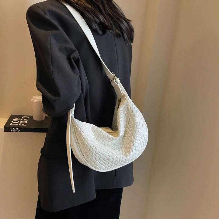 Valantomode | The Tesla Interlace Garrison – Women's Premium Braided Vegan Leather Half-Moon Handbag
