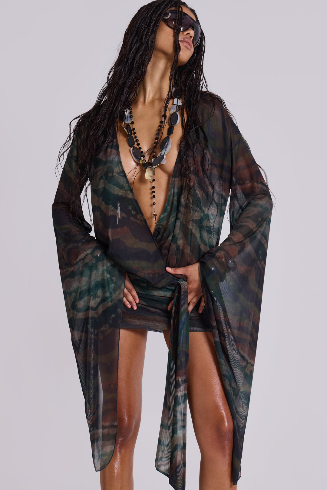 Valantomode | Stylish Mesh Mini Dress with Plunge Neckline for Nights Out