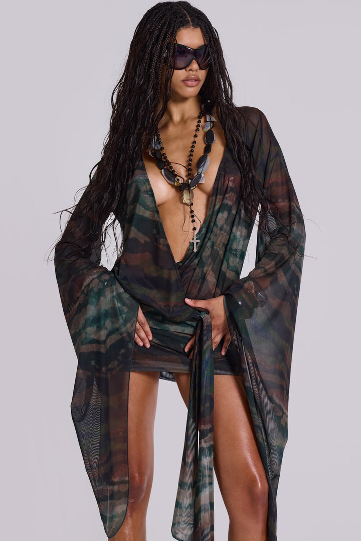 Valantomode | Stylish Mesh Mini Dress with Plunge Neckline for Nights Out