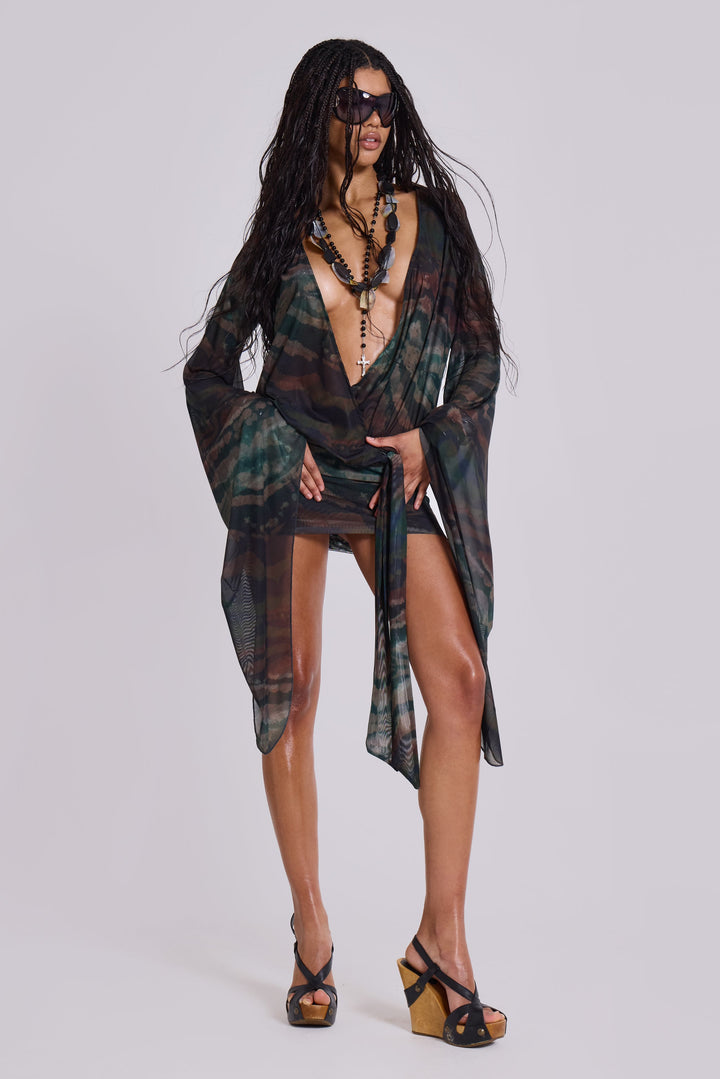 Valantomode | Stylish Mesh Mini Dress with Plunge Neckline for Nights Out