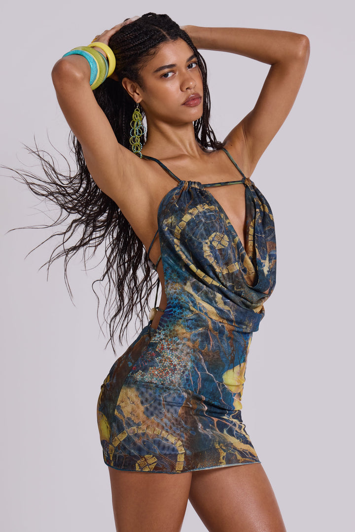Valantomode | Trendy Backless Mini Dress with Mesh Beaded Details