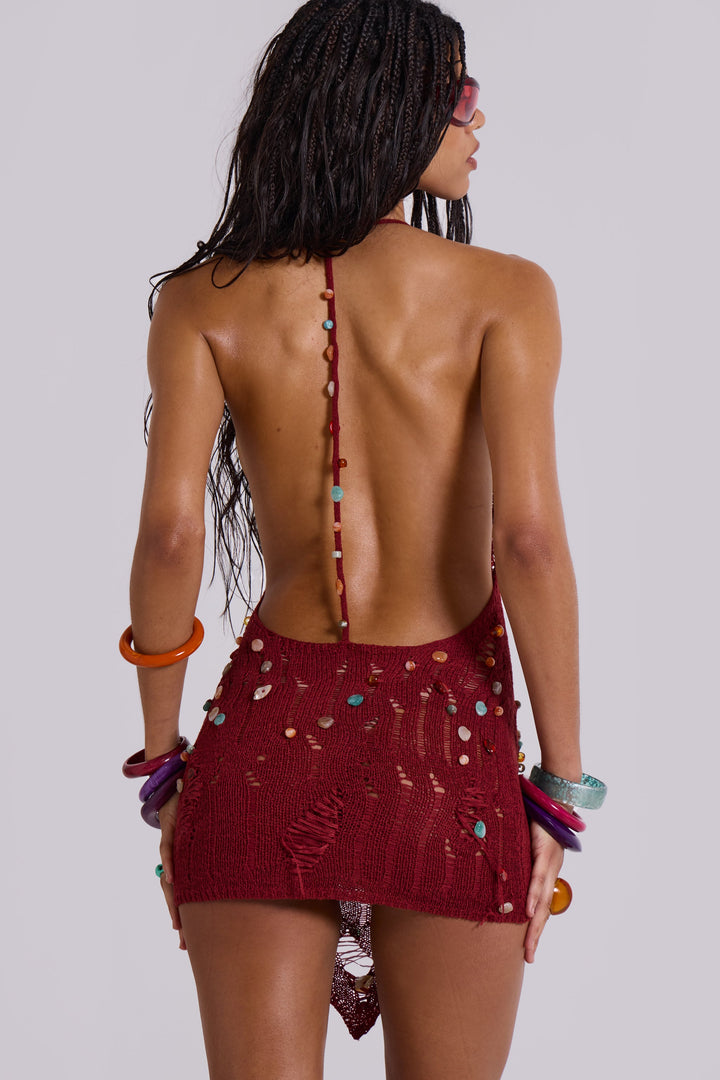 Valantomode | Stylish Mini Knit Dress with Beaded Details for Women