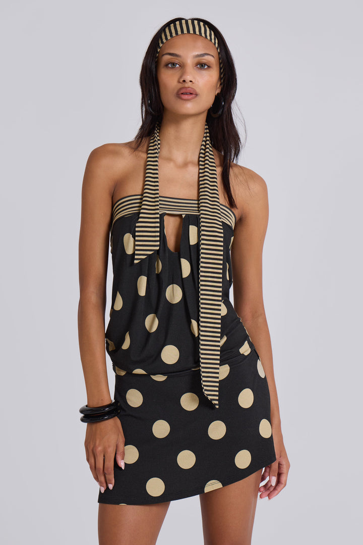 Valantomode | Chic Strapless Mini Dress with Polkadot Stripes for Summer
